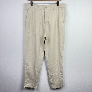 Porter & Ash Pants Men 34 Khaki Linen Trouser Tailored Minimalist Coastal Resort